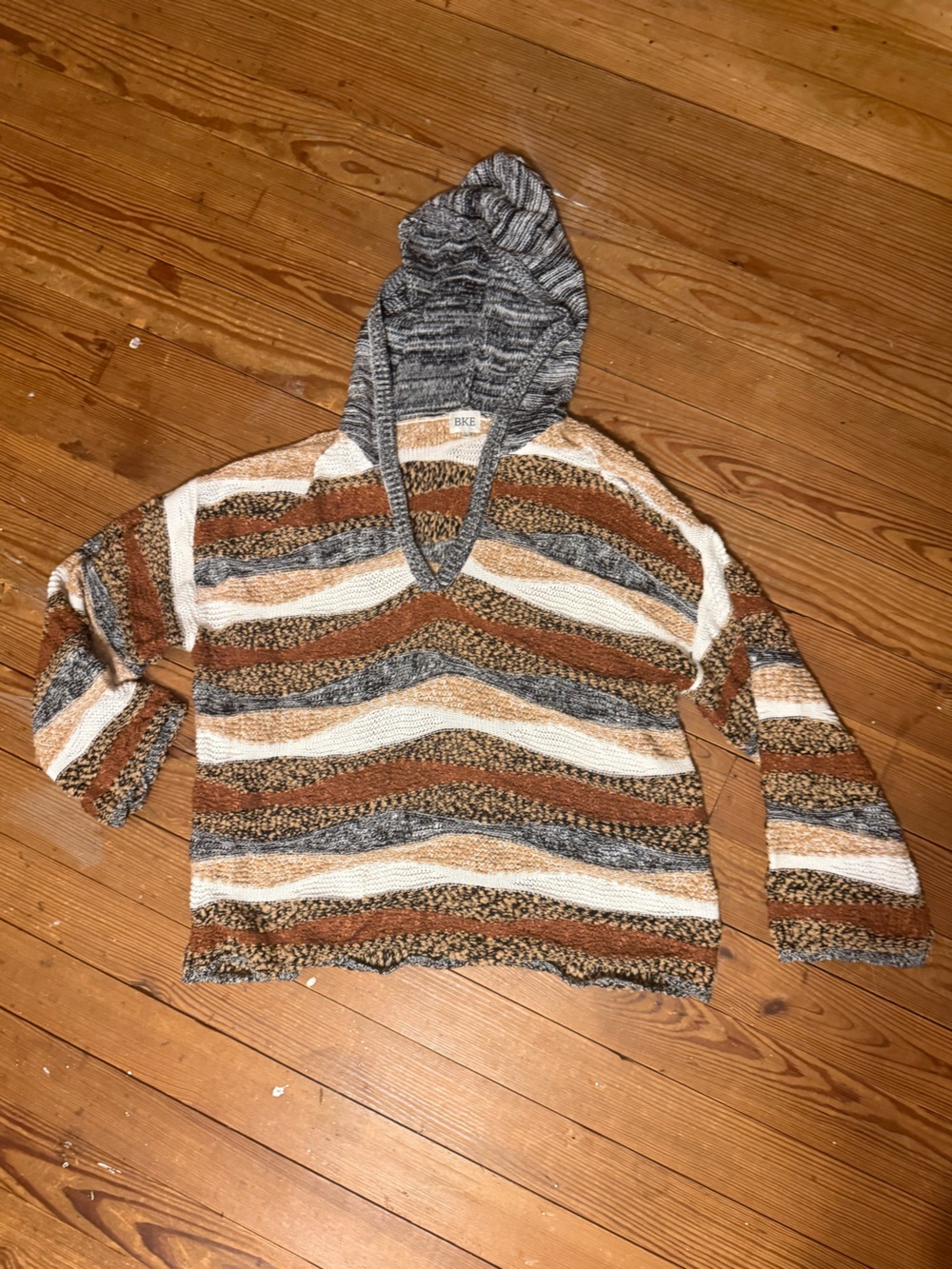 BKE soft Hoodie Sweater in Rust, Cream & Gray Stripes. Just in time for fall!